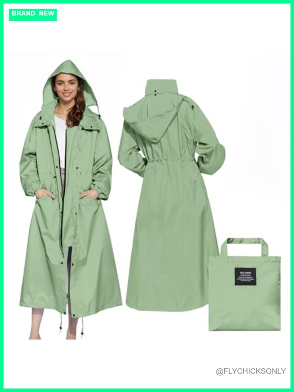 Women's Long Waterproof Packable Raincoat Hooded Windbreaker